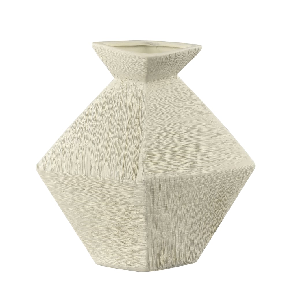 Atlas Tripp Etched Matte Beige Earthenware Vase