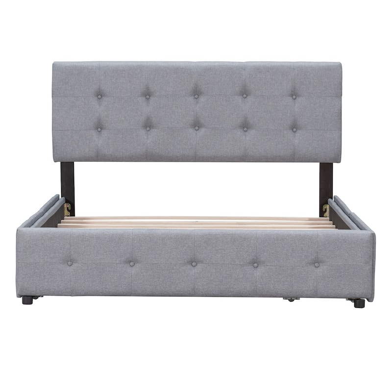 Queen Size Upholstered Platform Bed with Classic Headboard, 4 Drawers