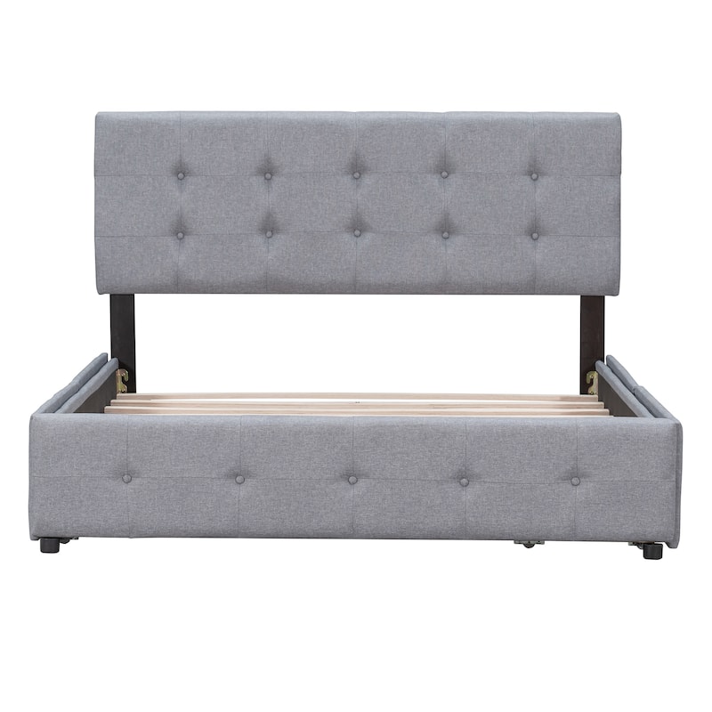Queen Size Upholstered Platform Bed with Classic Headboard and 4 ...