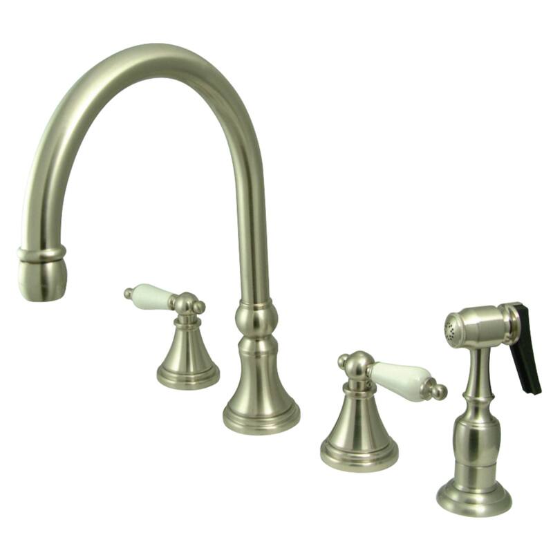 Kingston Brass Governor Deck Mount Widespread Kitchen Faucet with Brass Sprayer - Brushed Nickel