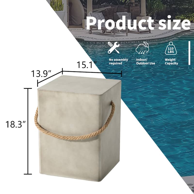 VENTOPYR Outdoor Patio 15" Rectangular Accent Table w Hemp Rope for Garden