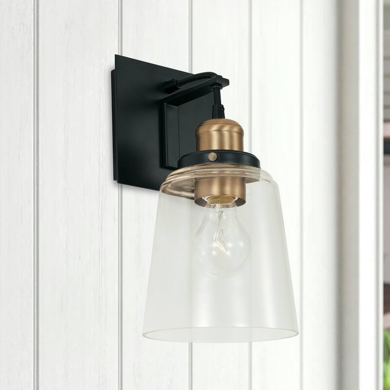 Urban 1-light Wall Sconce w/ Clear Glass - Aged Brass/ Black