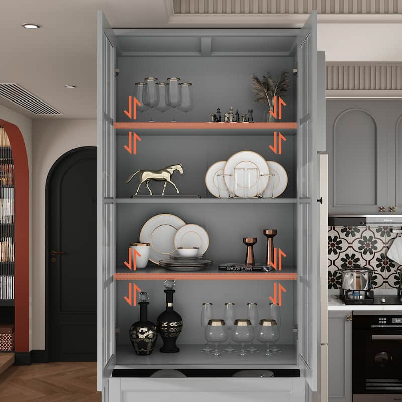 Modular Glass Doors Display Cabinet Combo Bookcase Home Office Pantry