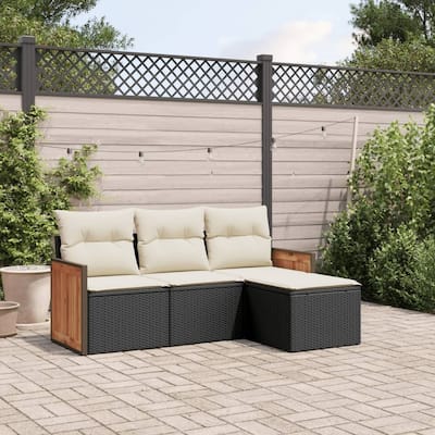 vidaXL Patio Sofa Set with Cushions Outdoor Conversation Furniture Poly Rattan - 21.7 x 21.7 x 14.6 in