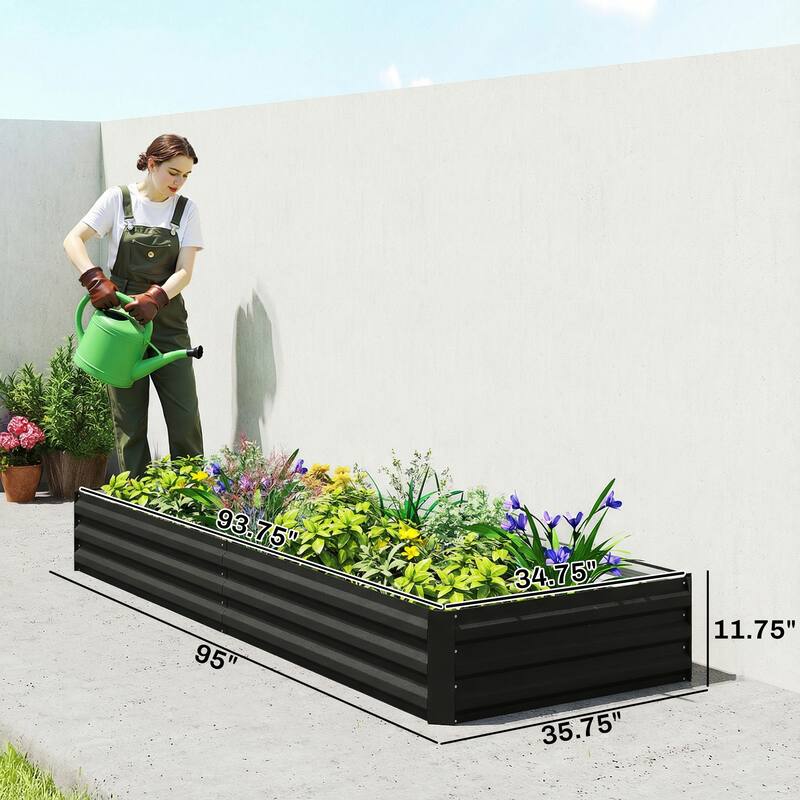 Outsunny Galvanized Raised Garden Bed, 8' x 3' x 1' Metal Planter Box, for Growing Vegetables, Flowers, Herbs, Succulents