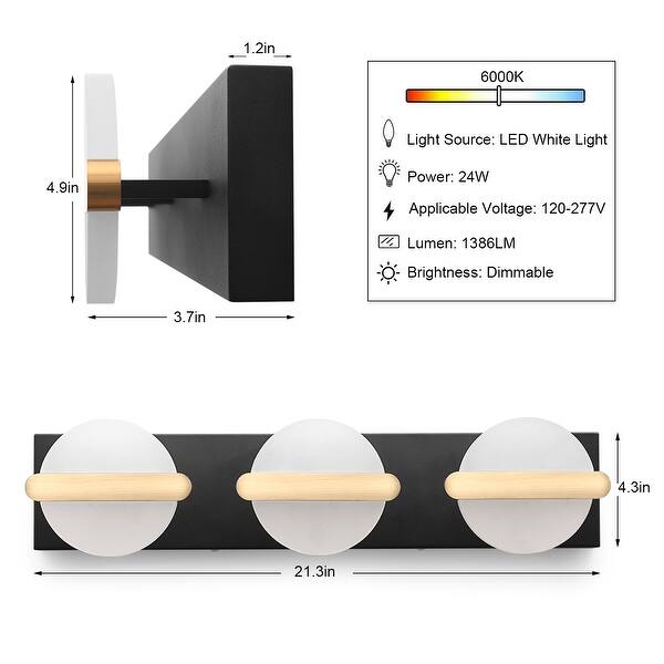 3-Light Dimmable Modern Bathroom Mirror Vanity Light Sconce - 21.3"x3.7"x4.3"(LxWxH)