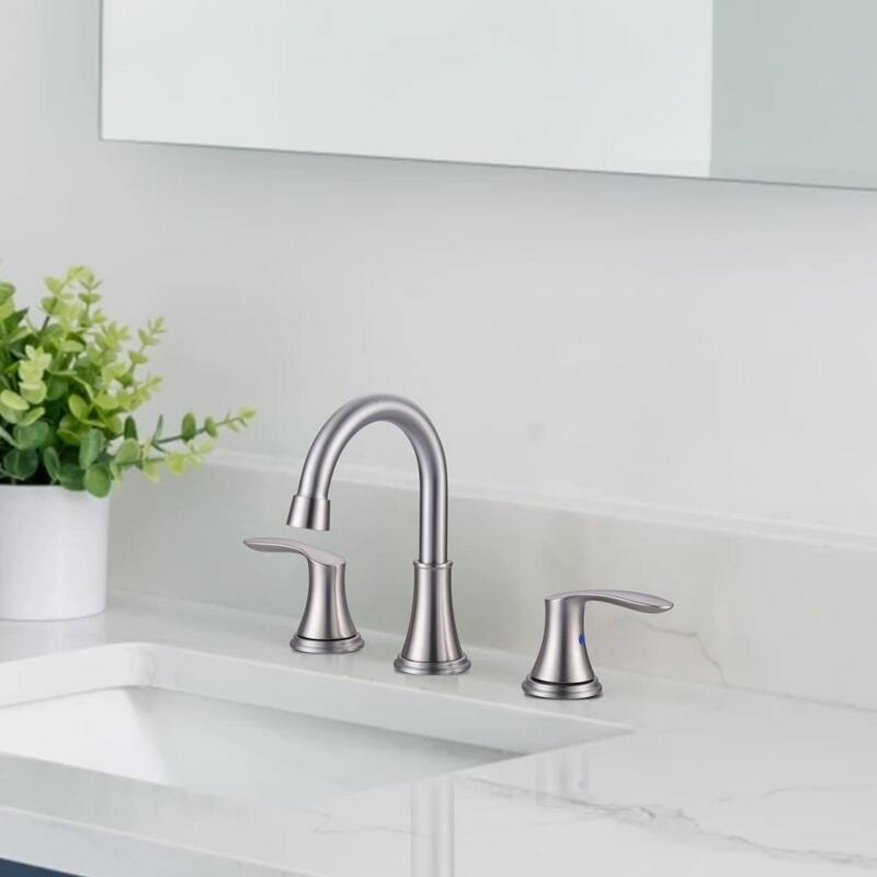WOWOW 8 in. Widespread Double Handle Bathroom Faucet with Pop Up Drain