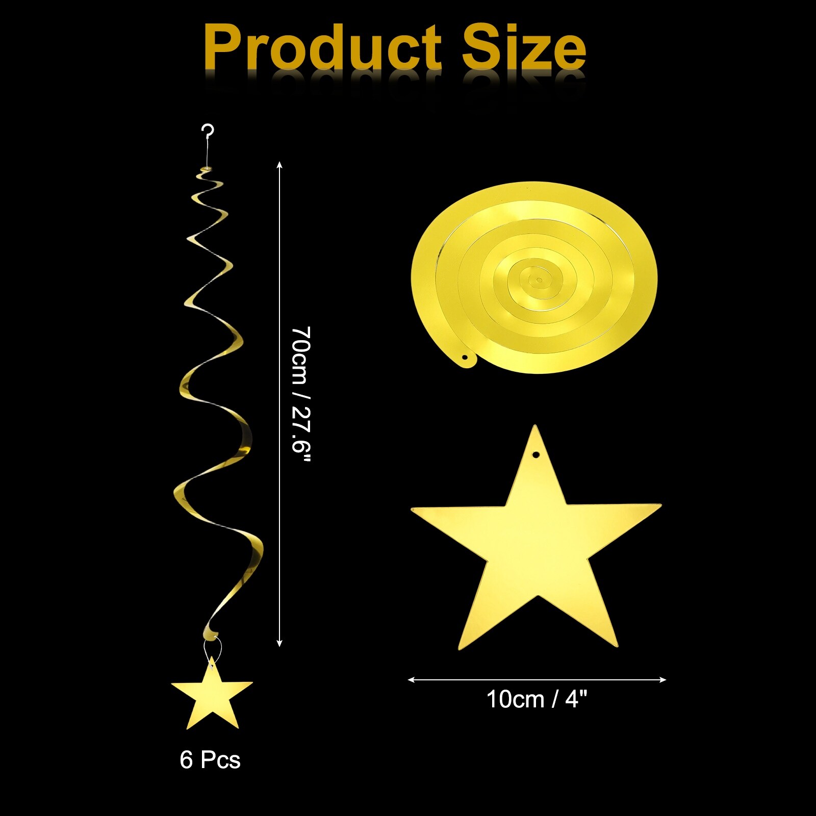6pcs Hanging Stars Decorations,27in Decorations Party Supplies,Gold Silver Black - 27inch