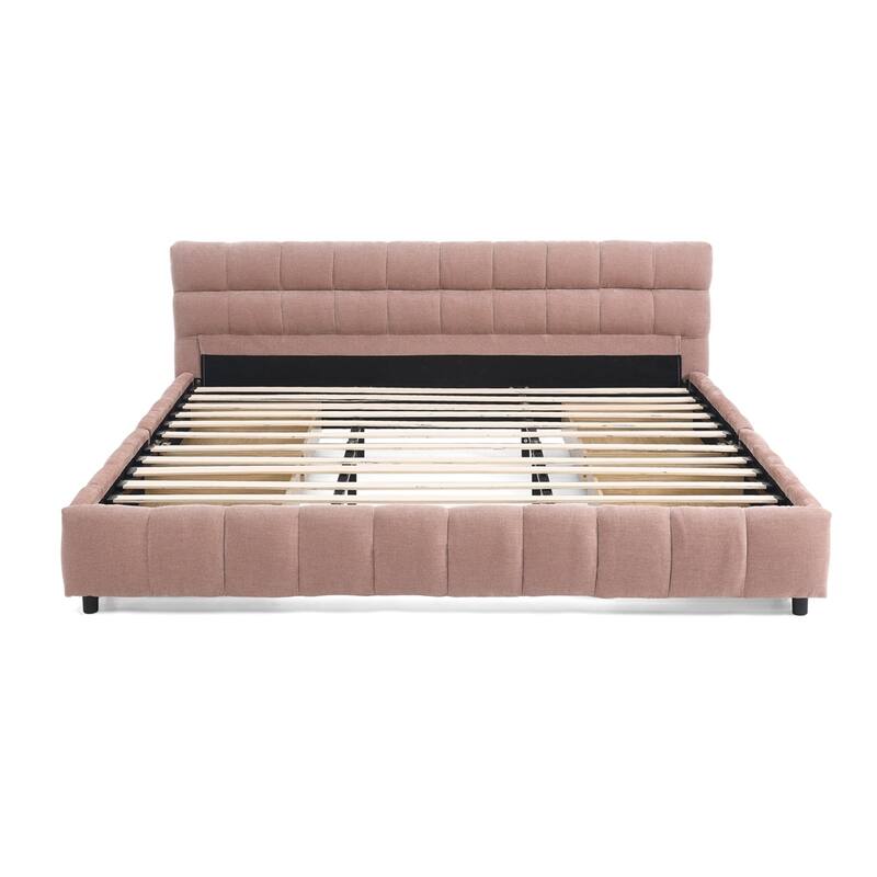 Chenille fabric Upholstered Bed with 4 drawers