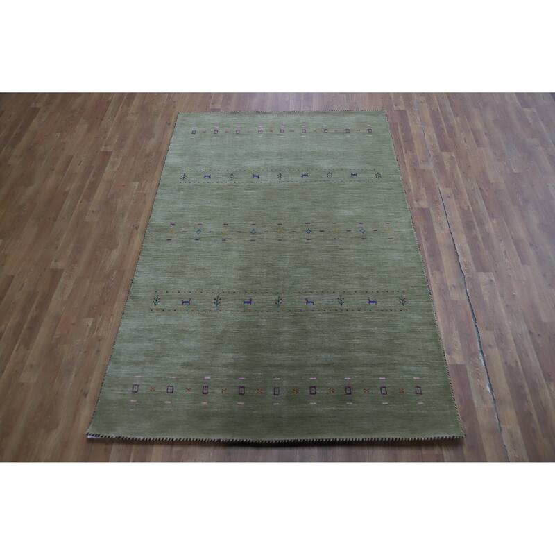 Hand Knotted Oriental 100% Wool Carpet Tribal Animal Pictorial Green Gabbeh Area Rug - 7' 8'' X 4' 11''