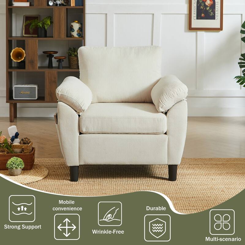 3 Pieces Corduroy Living Room Set with Sofa ,Storage Ottoman and Chair