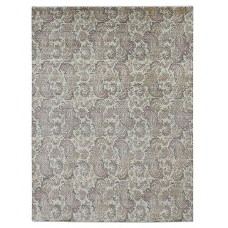 Shahbanu Rugs Agreeable Gray, Agra with Paisley Design, Wool, Hand ...