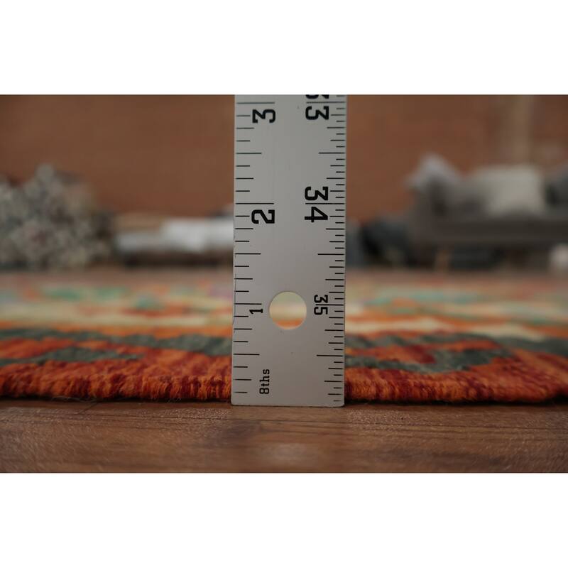 Hand Woven Oriental 100% Wool Carpet Southwestern Geometric Oranges & Rust Kilim Runner Rug - 9' 8'' X 2' 10''