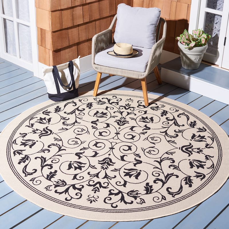 SAFAVIEH Courtyard Clarine Indoor/ Outdoor Waterproof Patio Backyard Rug - 5'3" Round - Sand/Black