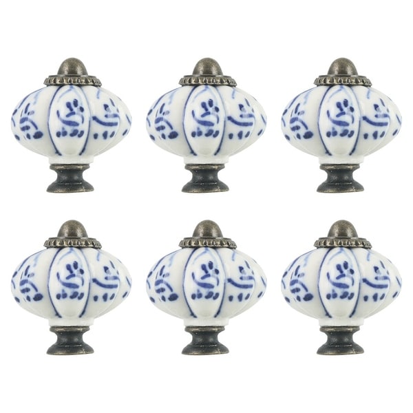 6pcs Ceramic Knobs Vintage Knob Drawer Round Pull Handle Furniture Cupboard Wardrobe Dresser Door Decorative, Blue