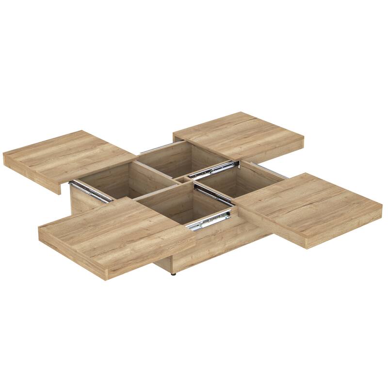 39.4" Square Veneer Coffee Table with Sliding Top & Storage, Natural Wood Grain Finish