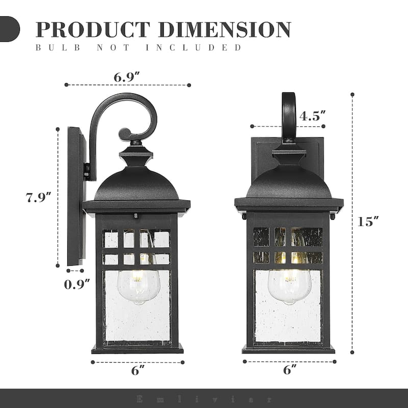 Black Farmhouse Porch Light - Seeded Glass Outdoor Fixture