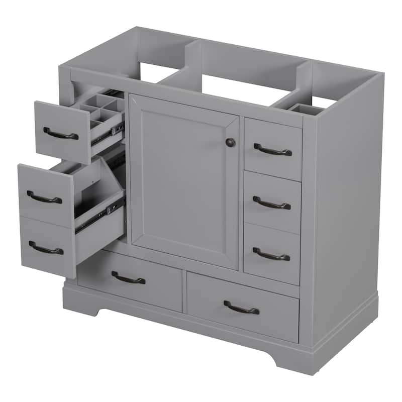 Roomfitters 36" Bathroom Vanity without Sink, Cabinet Base Only, 6 Drawers, Drawer Divider and Adjustable Shelf