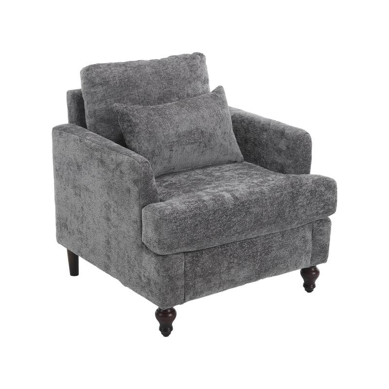 Mid Century Accent Chair with Wood Frame, Modern Upholstered Lounge Reading Chair Armchair, Comfy Single Sofa Chair Club Chair