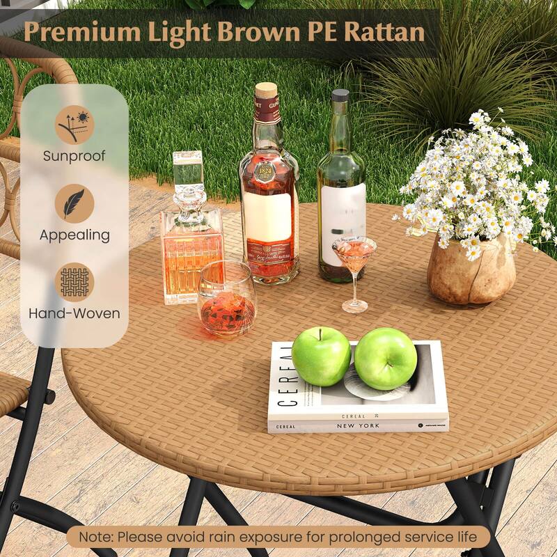 Costway 3 PCS Patio Bistro Set with Wicker Seat & Tabletop for - See Details