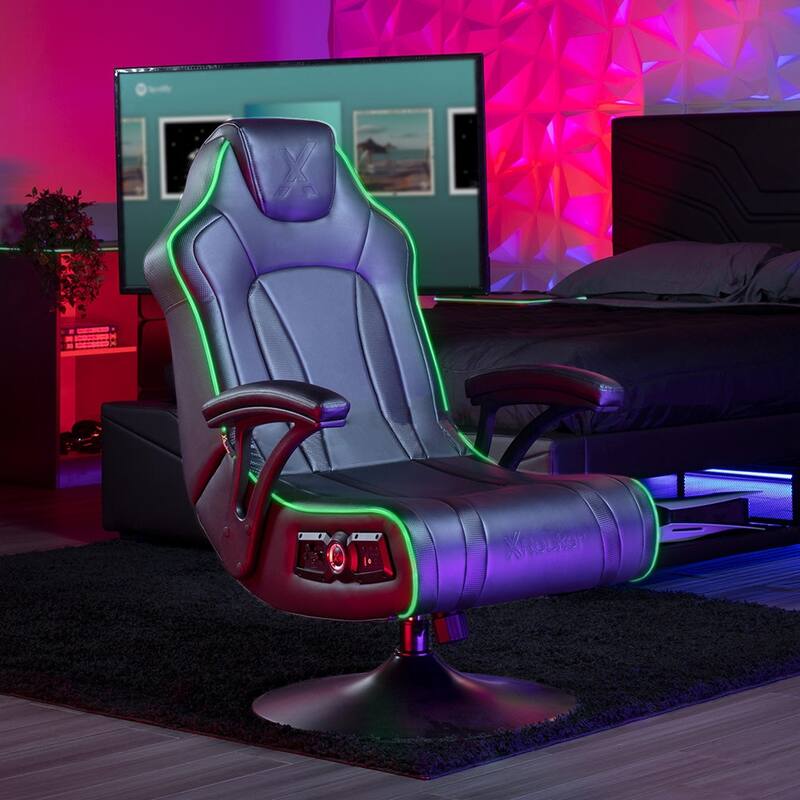 CXR3 LED Audio Pedestal Gaming Chair with Subwoofer, Black/LED