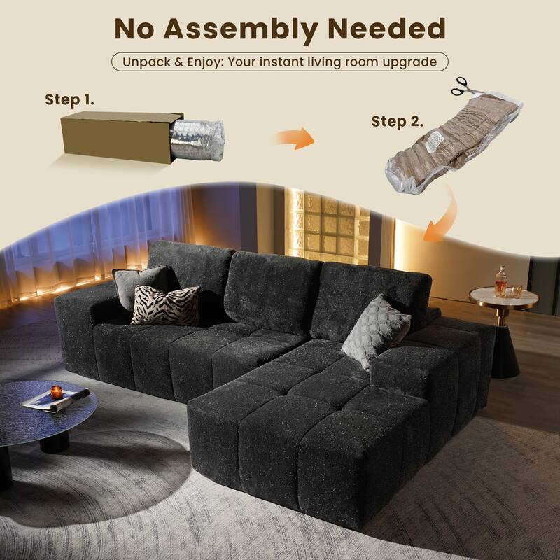 HOOOWOOO Modern Sparkly Velvet Fabric Chaise Sofa Couch