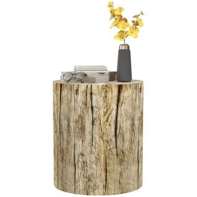 Multifunctional Tan Concrete Side Coffee Table with Round Top for Indoor or Outdoor Use - Dia. 14.6" x 16.9" H
