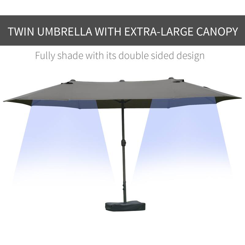 Rectangular 2-Sided Outdoor Umbrella Patio Parasol with Base Sun Protection Crank Handle, for Deck Pool Patio, Beige