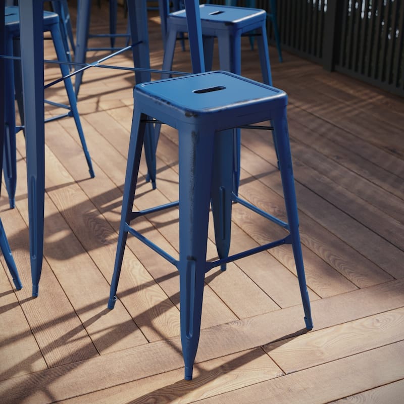 30" High Backless Distressed Metal Indoor-Outdoor Barstool - Patio Chair