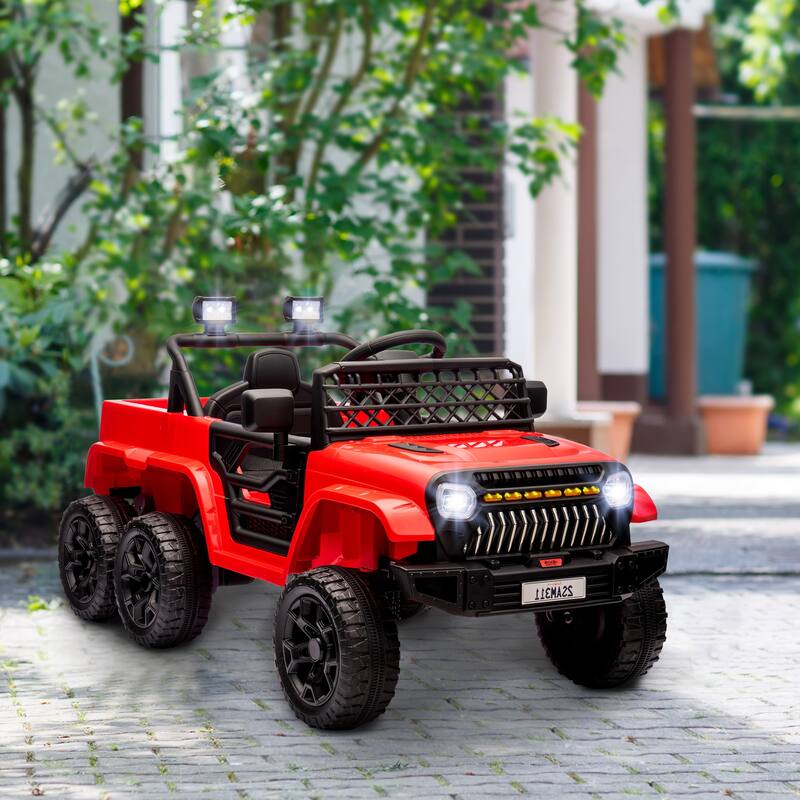 12V Kids Ride-On 4x4 Truck with Back Trailer, Remote Control, Spring Suspension, Music, LED Lights, and Horn for Ages 3-8