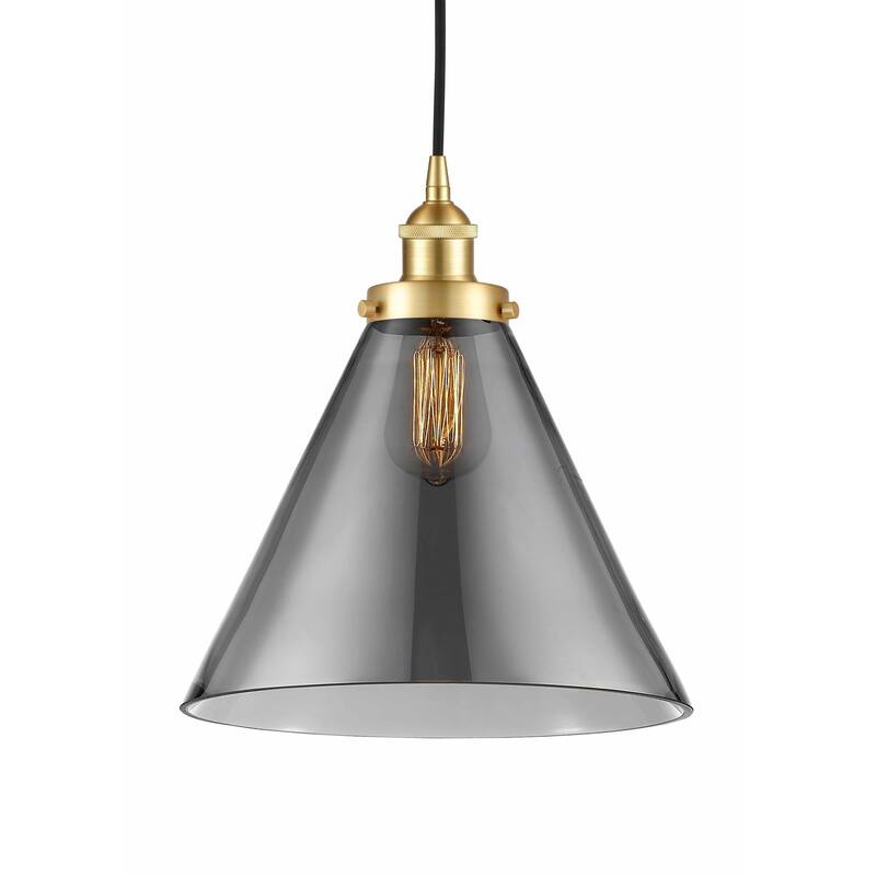 Innovations Lighting 616-1PH-15-12-L Cone Pendant Cone 12" Wide - Satin Gold / Plated Smoke