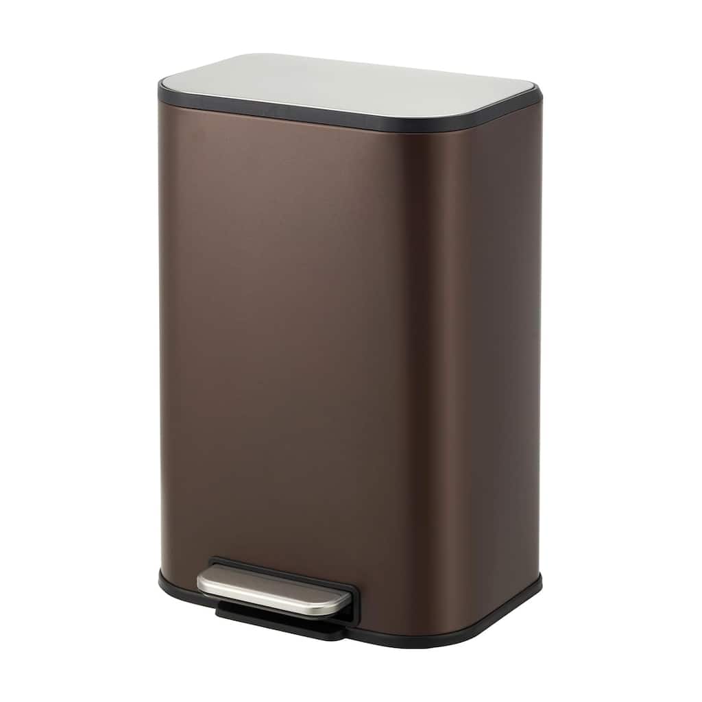 3.2 Gallon Stainless Steel Step Trash Can with Soft Close Lid and Removable Bucket Brown
