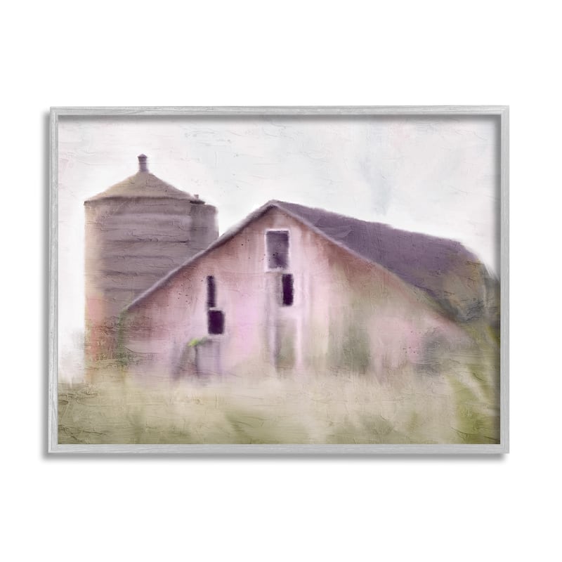 Stupell Tranquil Rural Farmhouse Countryside Grassland Framed Wall Art - Pink - 30 x 24 - Grey