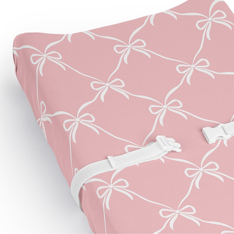 Sweet Jojo Designs Pink Bows Girl Changing Pad Cover Sheet - Bow Coquette, Shabby Chic, Vintage Ballerina Dancer Princess Ballet