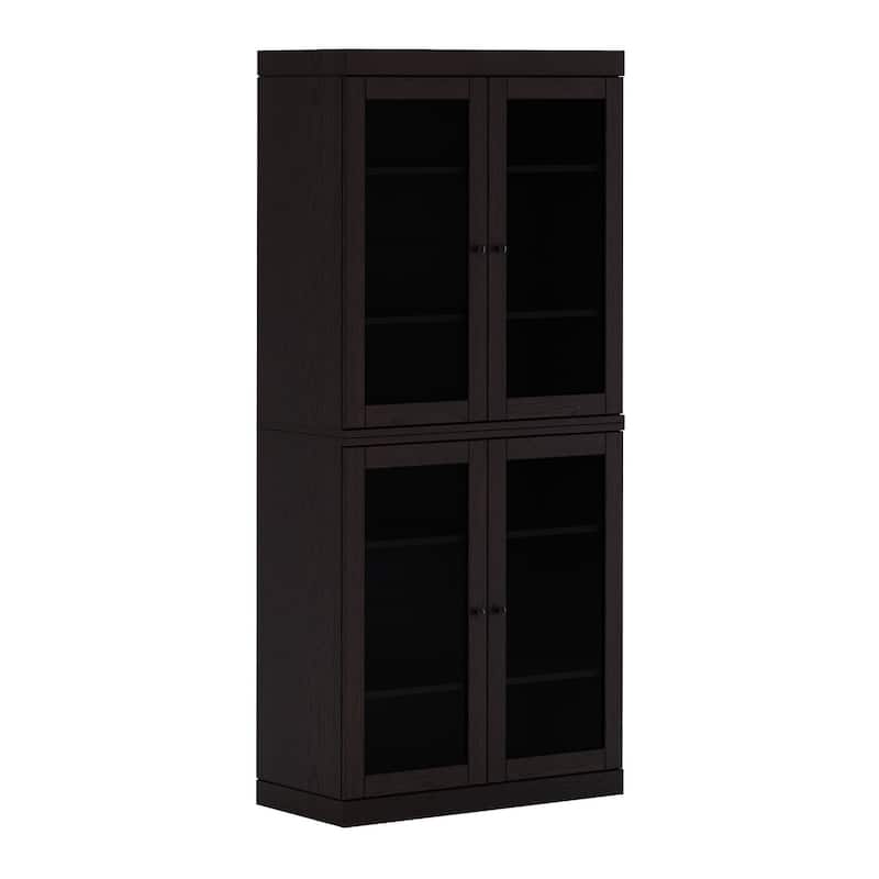 Palace Imports Premium 100% Solid European Oak Hardwood 6-Shelf Modular Bookcase with Tinted Glass Doors - 32" Wide, 71.5" Tall