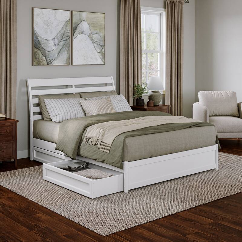 Emelie Platform Bed with Panel Footboard and Storage Drawers - White - Queen