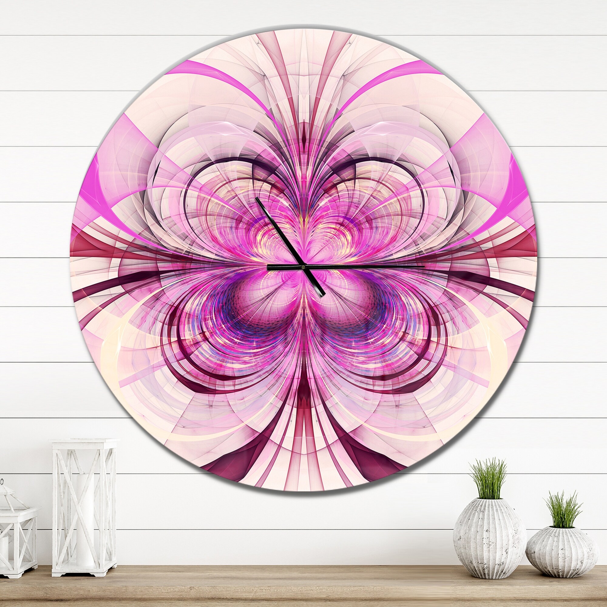 Designart 'Purple Fractal Flower Pattern' Oversized Modern Wall CLock