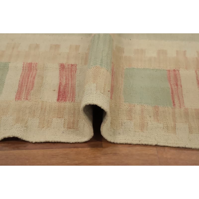 Hand Woven Oriental 100% Wool Carpet Southwestern Tribal Beige & Ivories Kilim Area Rug - 9' 10'' X 8' 2''