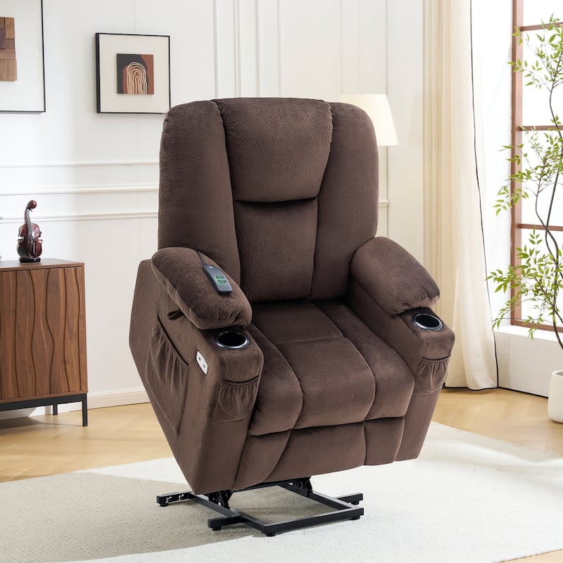 MCombo Electric Power Lift Recliner Chair with Extended Footrest, Fabric 7507 - Brown