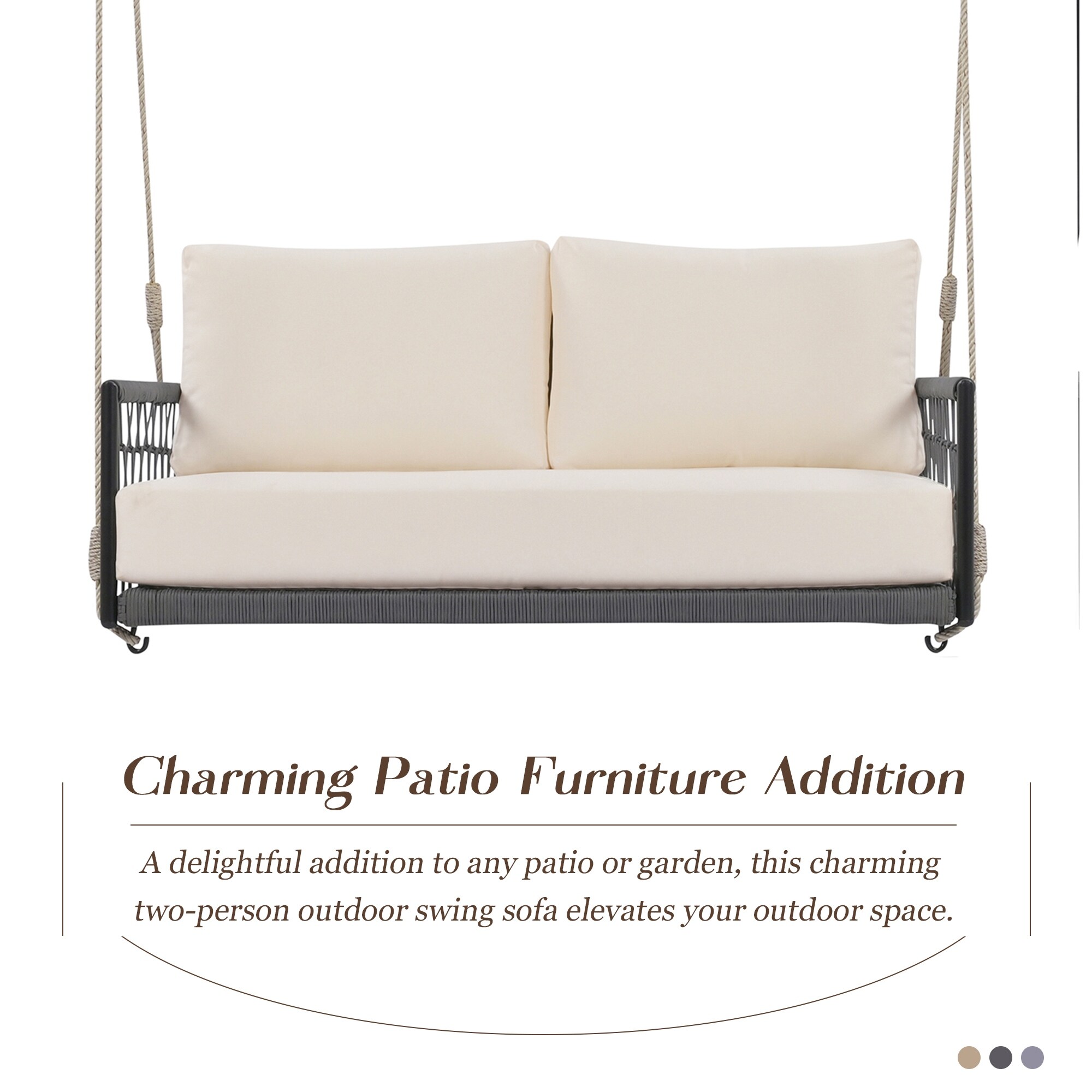 Outdoor Swing Sofa with Soft Cushions Two Person Seating for Patio Courtyard Elegant Iron Frame with Woven Rope Surface Bed Bath Beyond 40401458