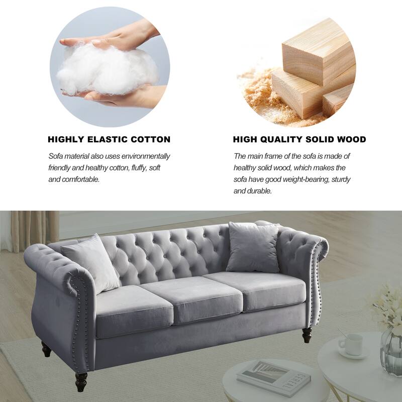Classic 3-Seat Chesterfield Sofa with Solid Wood Frame & Plush Foam - Stylish Loveseat