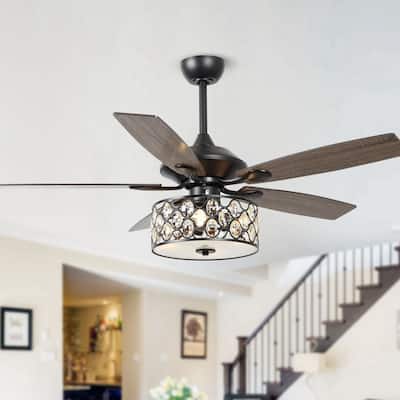 52-inch Industrial 4-Light Crystal LED Ceiling Fan with Remote