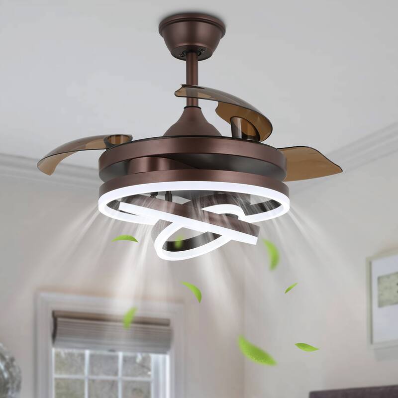 Bella Depot 42" Modern Retractable DIY Shape Ceiling Fan with Remote, 6-Speed Reversible Ceiling Fan with LED Light - 36inches - Coffee
