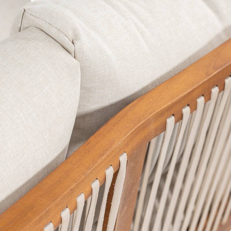 Christopher Knight Home - Outdoor Modern Solid Acacia Wood 2-Piece Conversation Set with Rope Arm Loveseat and Coffee Table