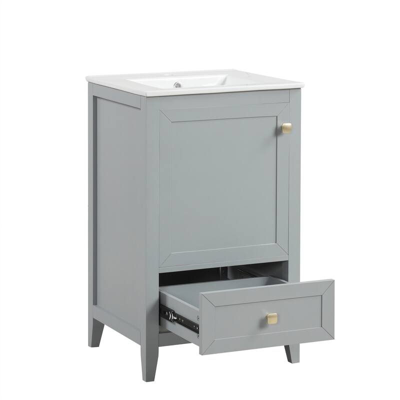 20" Bathroom Storage Vanity Cabinet with Ceramic Sink, Rack and Drawer