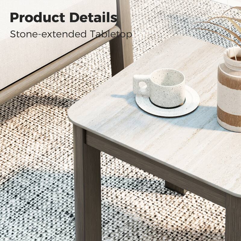 Nimbus 3-Piece Brown Aluminum Patio Conversation Set with Sunbrella Light Gray Cushions and Side Table