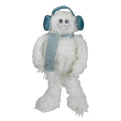 Plush Sitting Yeti with Earmuffs Christmas Figure - 18" - White and Blue