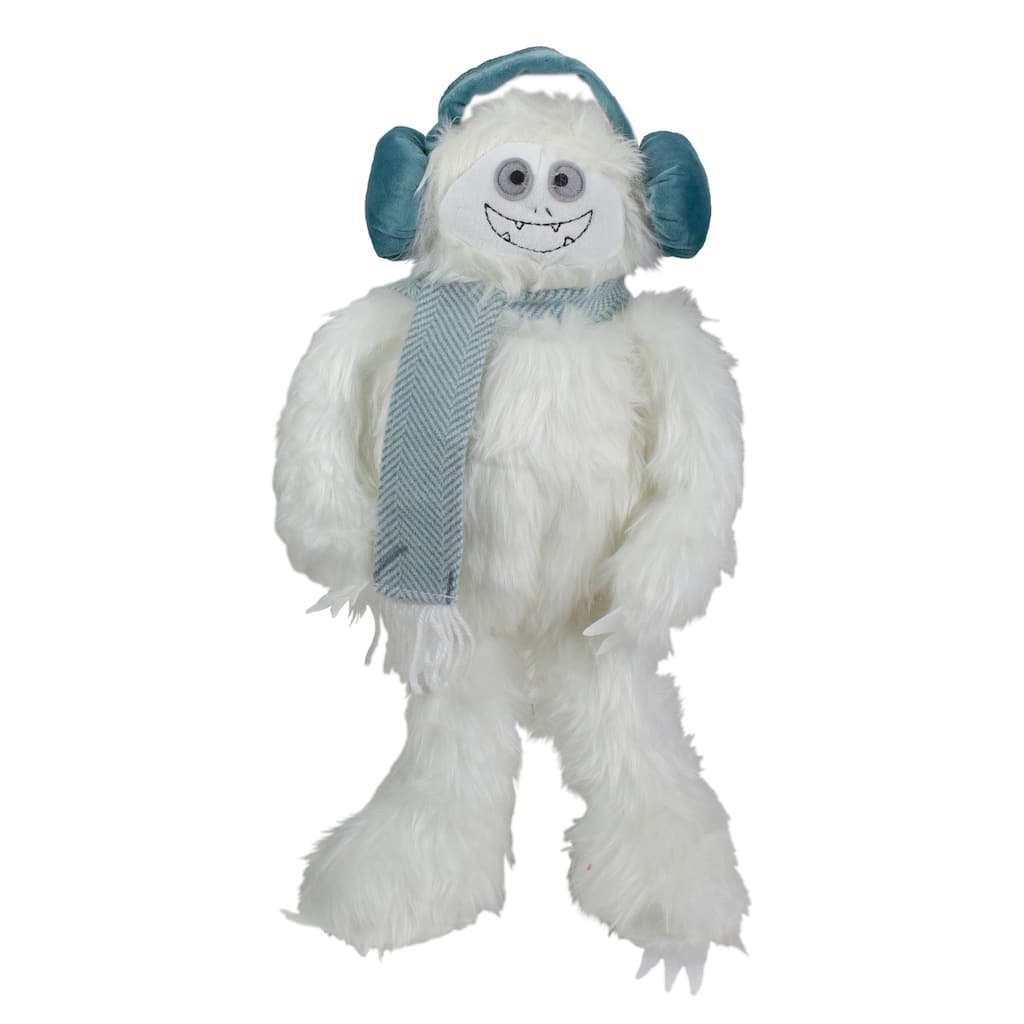 Plush Sitting Yeti with Earmuffs Christmas Figure - 18" - White and Blue