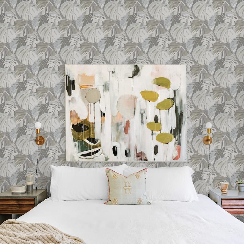 A-Street Prints Samara Stone Monstera Leaf Wallpaper