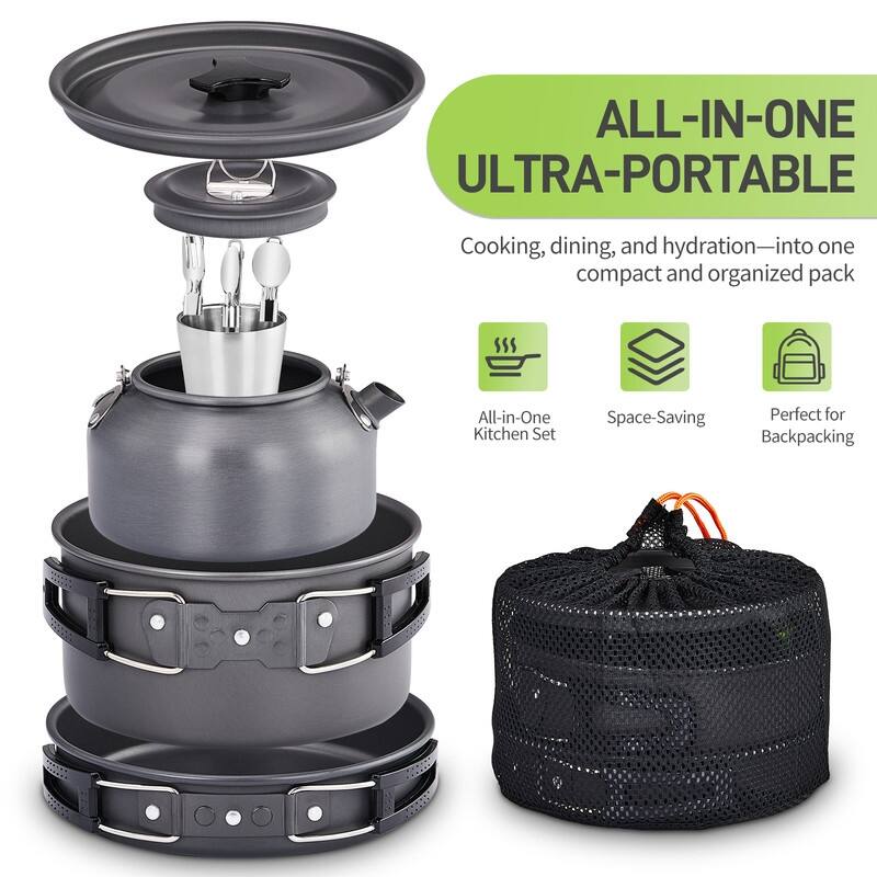 Camping Cookware Set Outdoor Cooking Kit Double Cookware - 10 Pcs